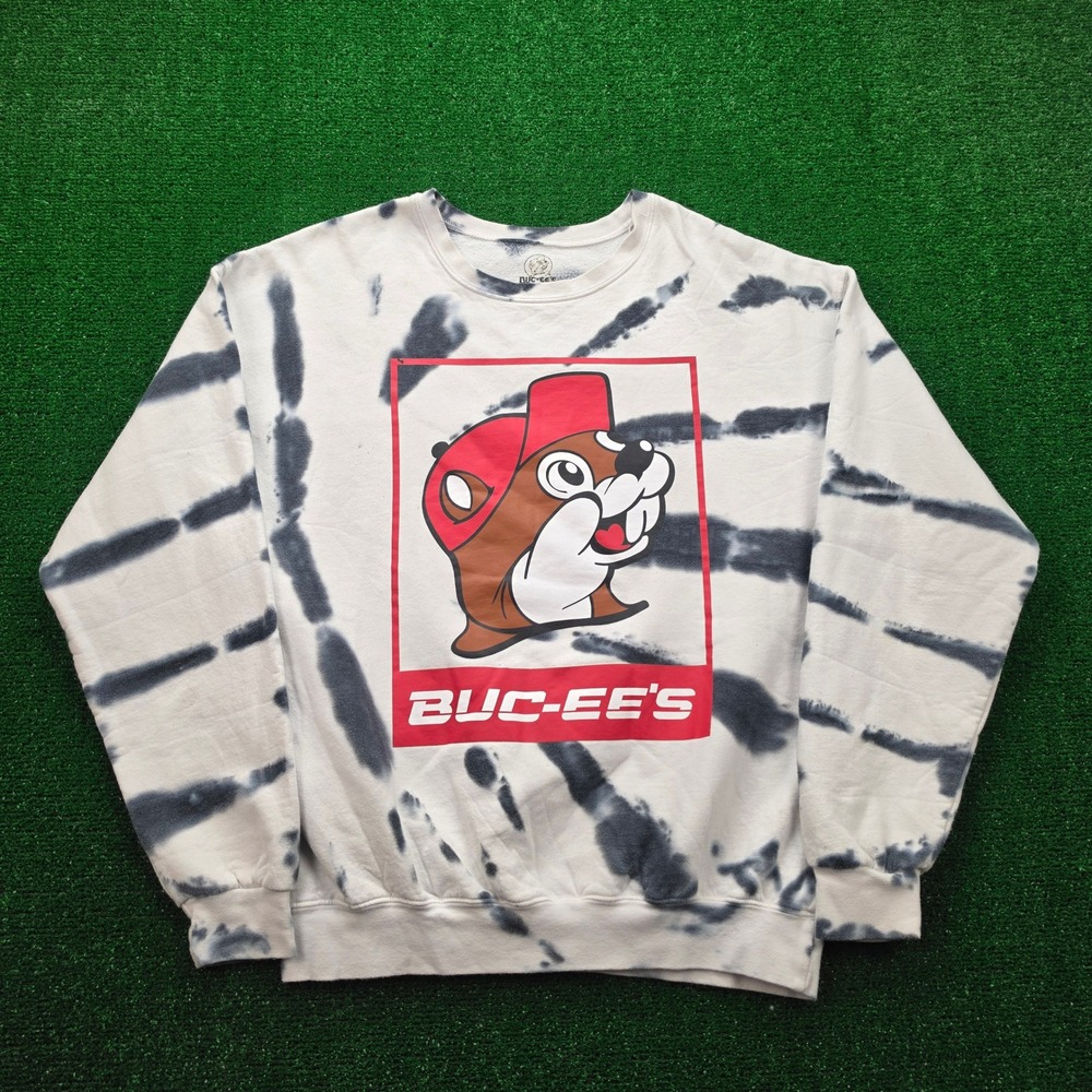 Buc-ees Sweatshirt Unisex Small White Tie Dye Classic Mascot Box Logo Pullover